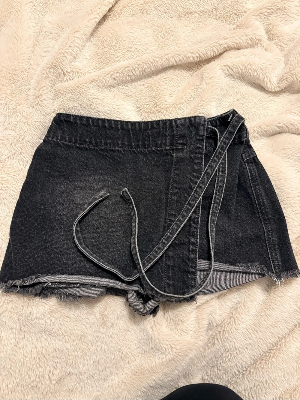Altar'd State Black Denim Wrap Skort with Tie